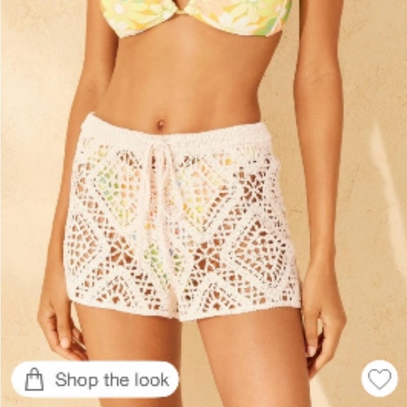 Wild Fable • Women’s Drawstrings Crochet Cream Swim Cover Up Shorts L NWT - Picture 1 of 11